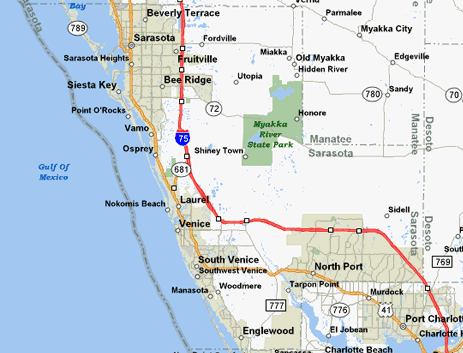 Map of the area our Sarasota County locksmiths in Florida service